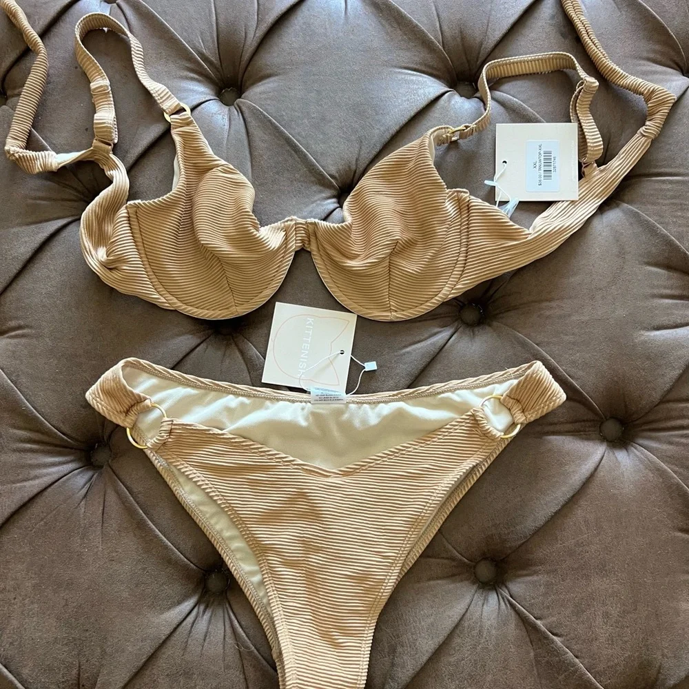 Tan Ribbed Bikini Set - Picture 1 of 4